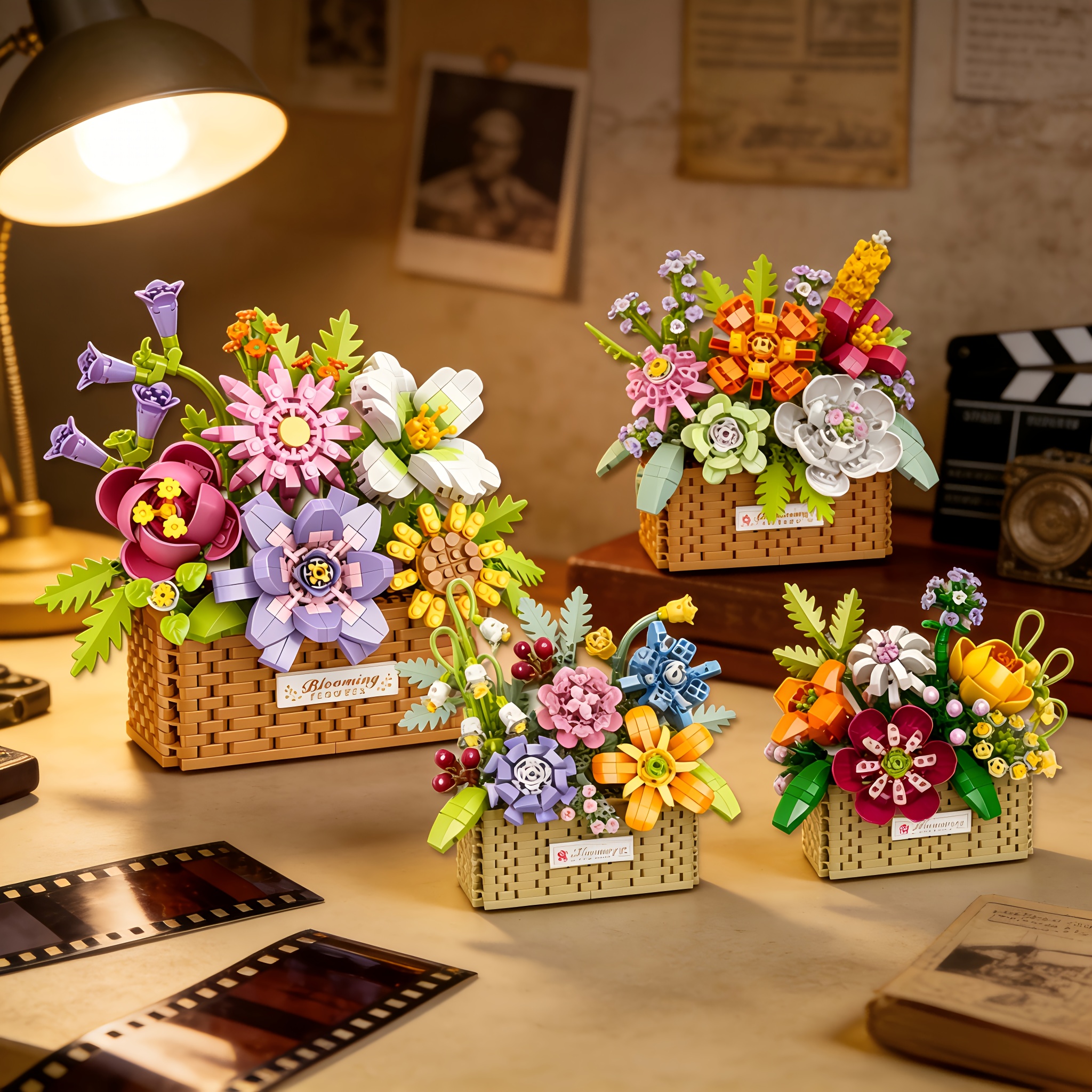 Flower Basket Building Block Set, Creative Desktop Decor